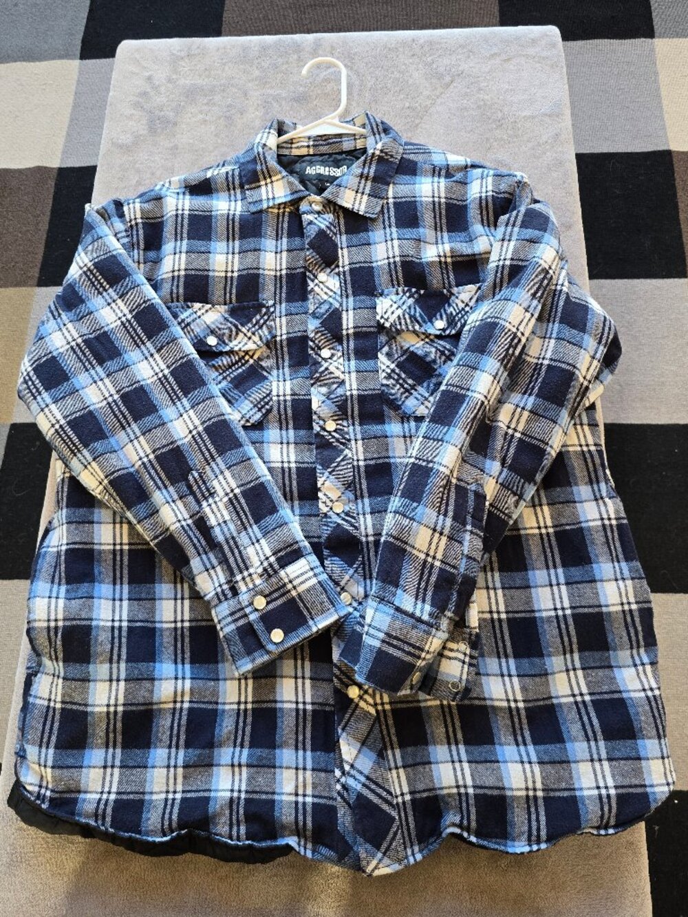 Aggressor Blue Plaid Quilted Flannel Shacket / Work Shirt - Size Large